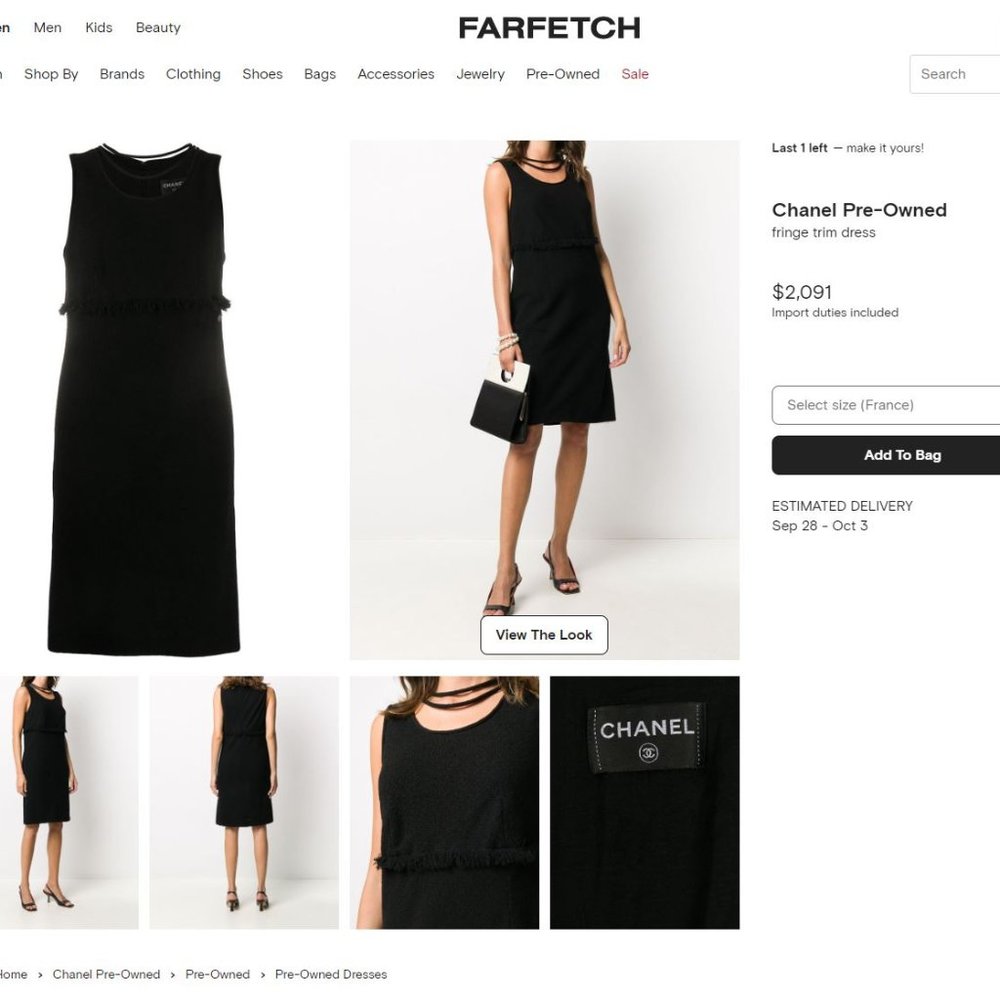 Chanel 36 black boucle sleeveless dress with necklace and fringe